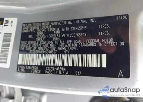 2021 Toyota Highlander Xle from USA, damaged, VIN 5TDGZRAH9MS040657